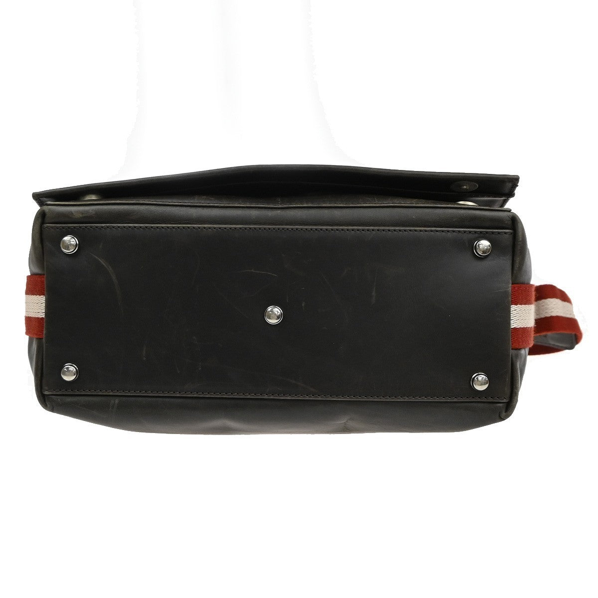 BALLY Logo Flap Shoulder Bag Canvas Leather Brown Red GHW Italy 07TA650