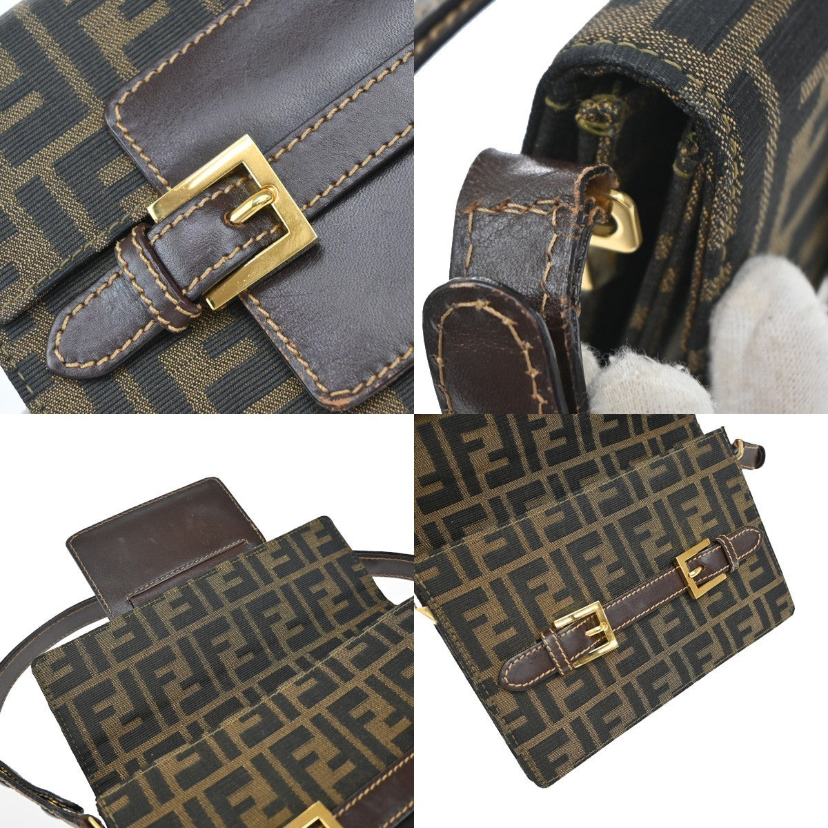 FENDI Logo Zucca Pattern Shoulder Bag Canvas Leather Brown GHW Italy 79KB388