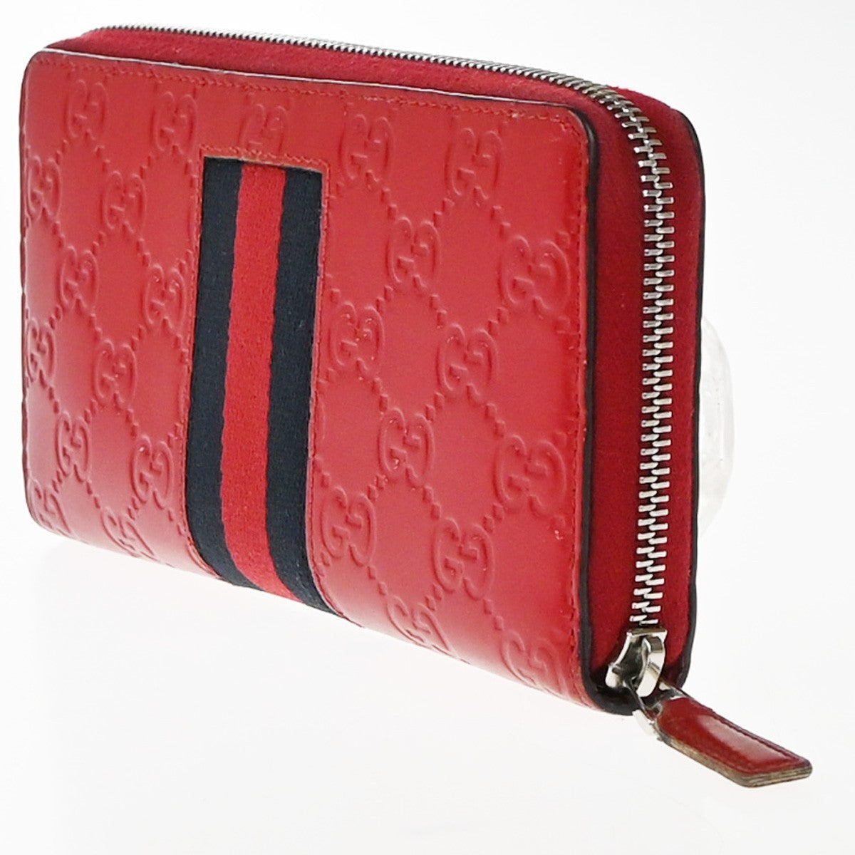 GUCCI Logo Guccissima GG Pattern Long Zipper Around Wallet Leather Red 35EG388