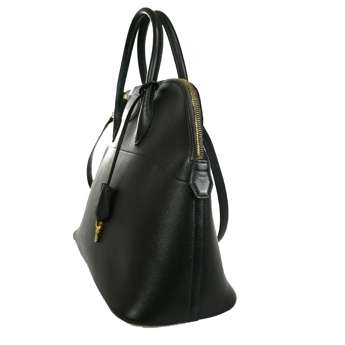 HERMES Bolide 37 2Way Shoulder Hand Bag Epsom Leather Black Yellow 310RC624