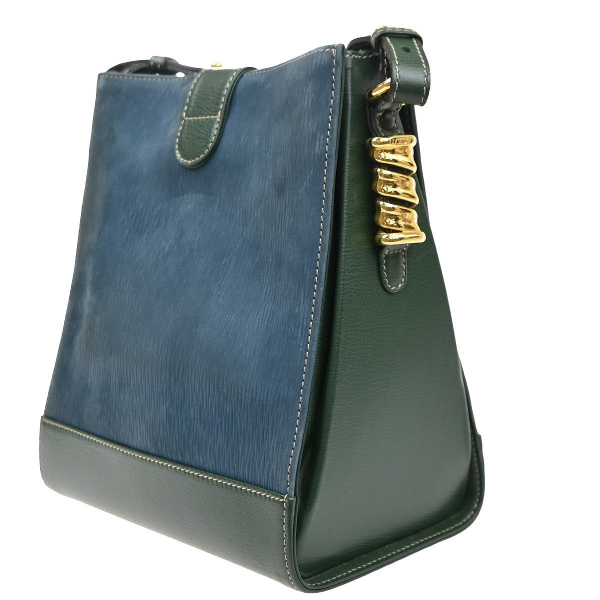 LOEWE Velazquez Logo Shoulder Bag Suede Leather Green Blue GHW Spain 97MA549