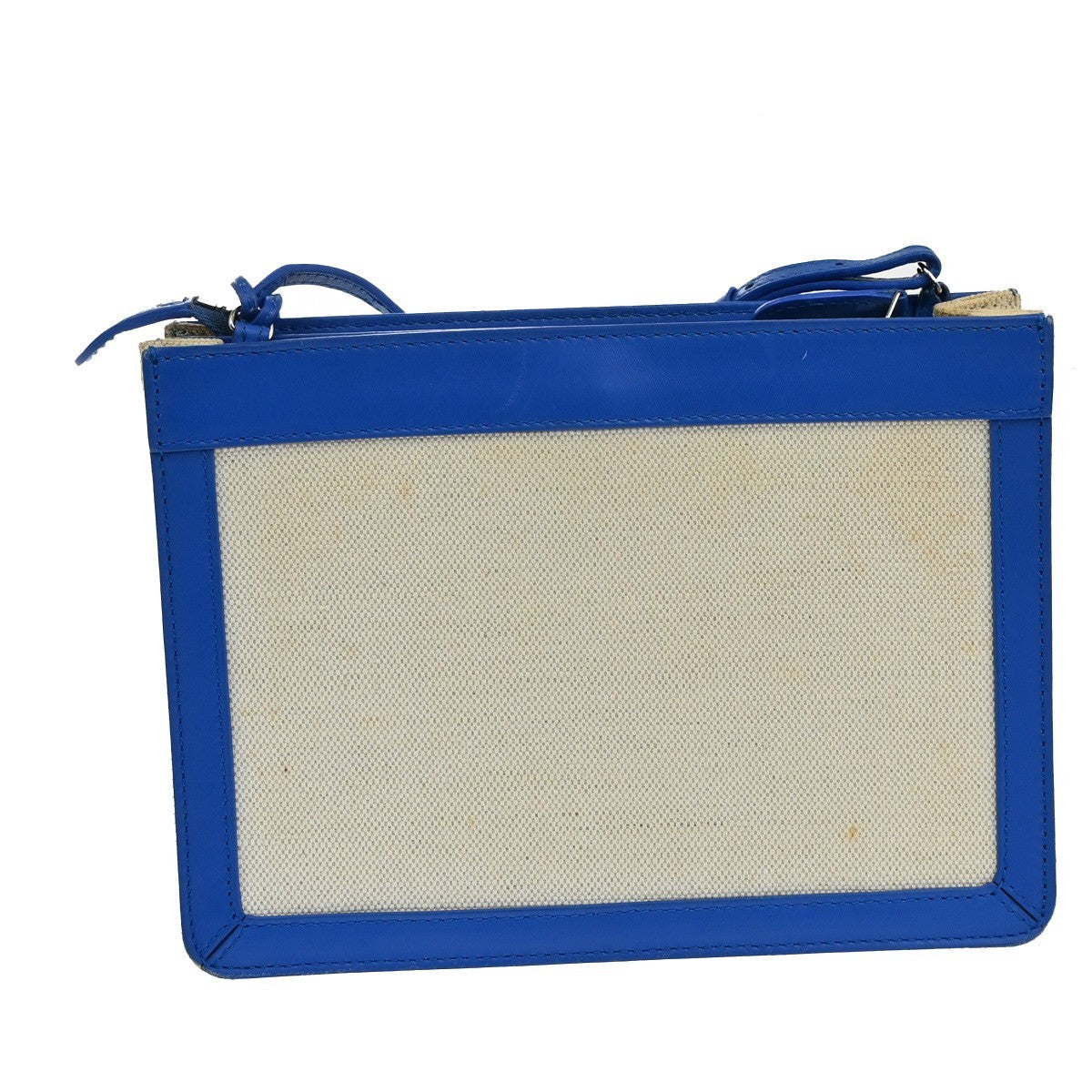 BALENCIAGA Logo 2Way Shoulder Clutch Bag Canvas Leather Beige Blue 62FB962