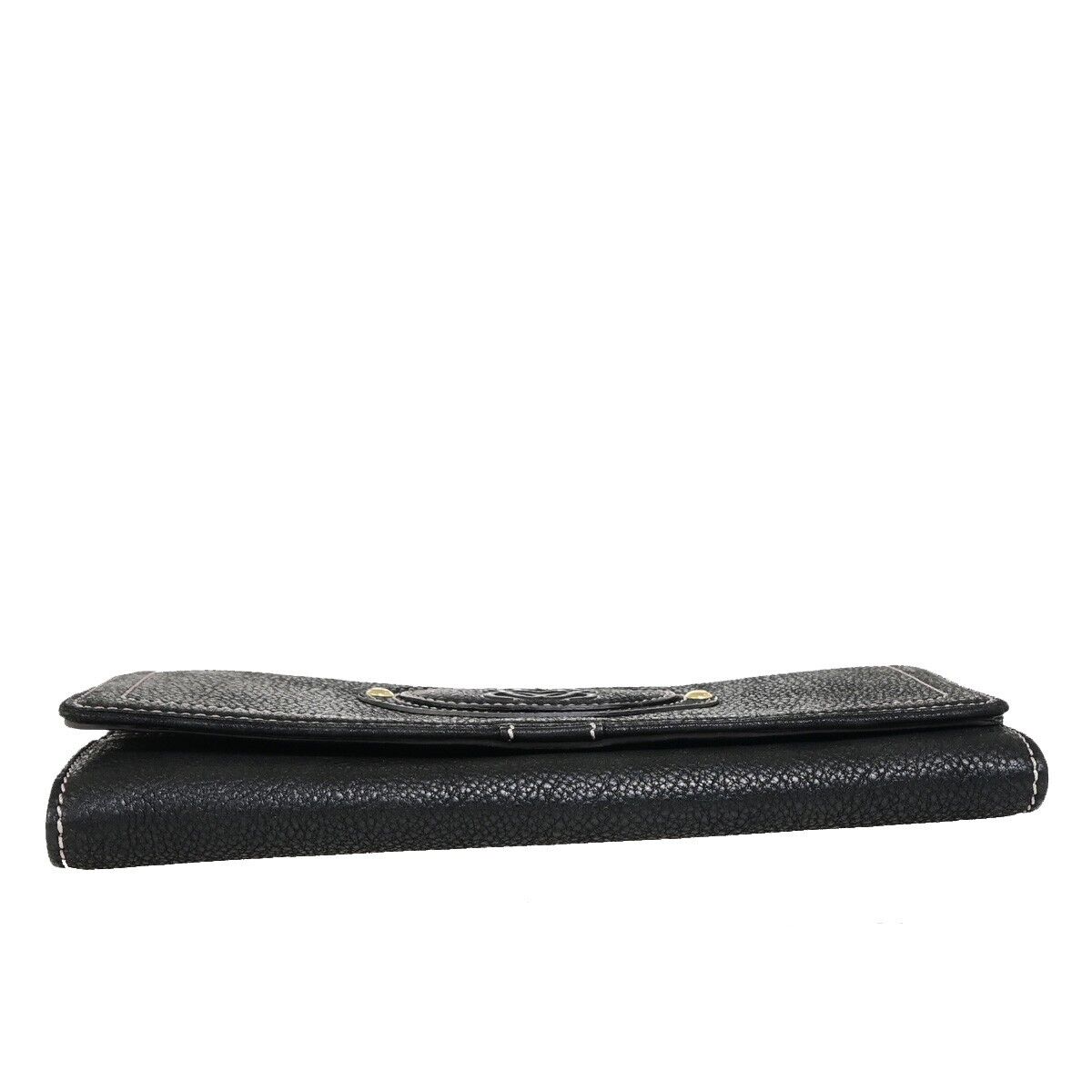 LOEWE Logo Anagram Stitch Bifold Long Wallet Purse Leather Black GHW 67SJ481