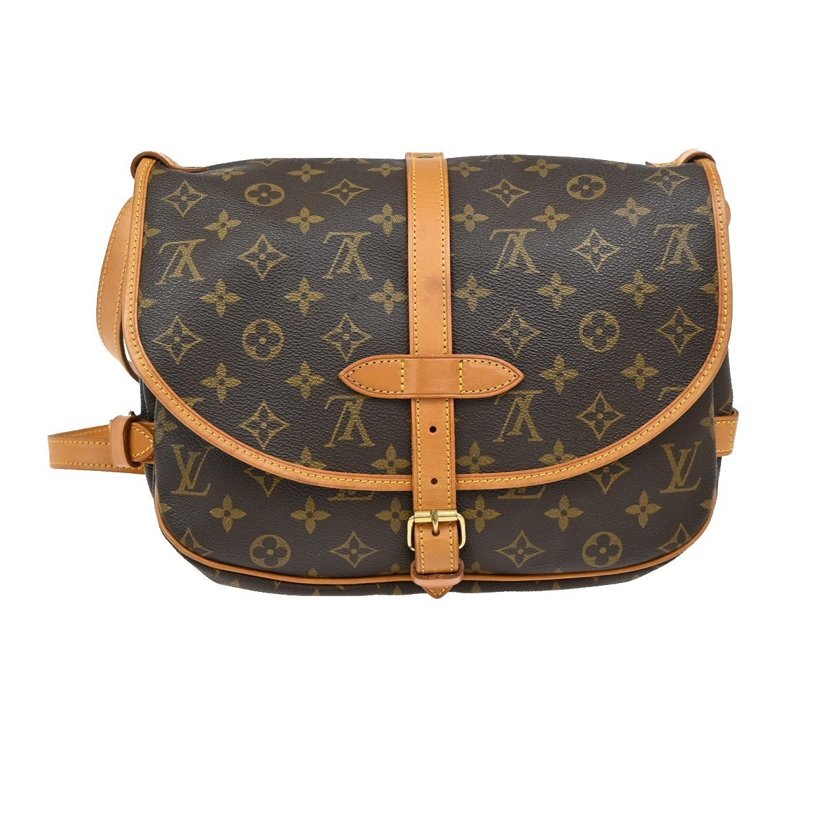 LOUIS VUITTON Logo Saumur 30 Shoulder Bag Monogram Leather Brown M42256 98TA025