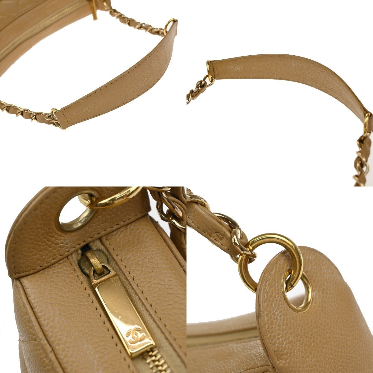 CHANEL Timeless CC Matelasse Chain Shoulder Bag Calfskin Leather Beige 813RF263