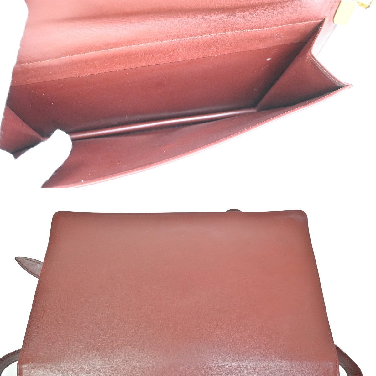 MUST DE CARTIER 2C Logo Flap Shoulder Bag Leather Bordeaux Red GHW Italy 66ZA041