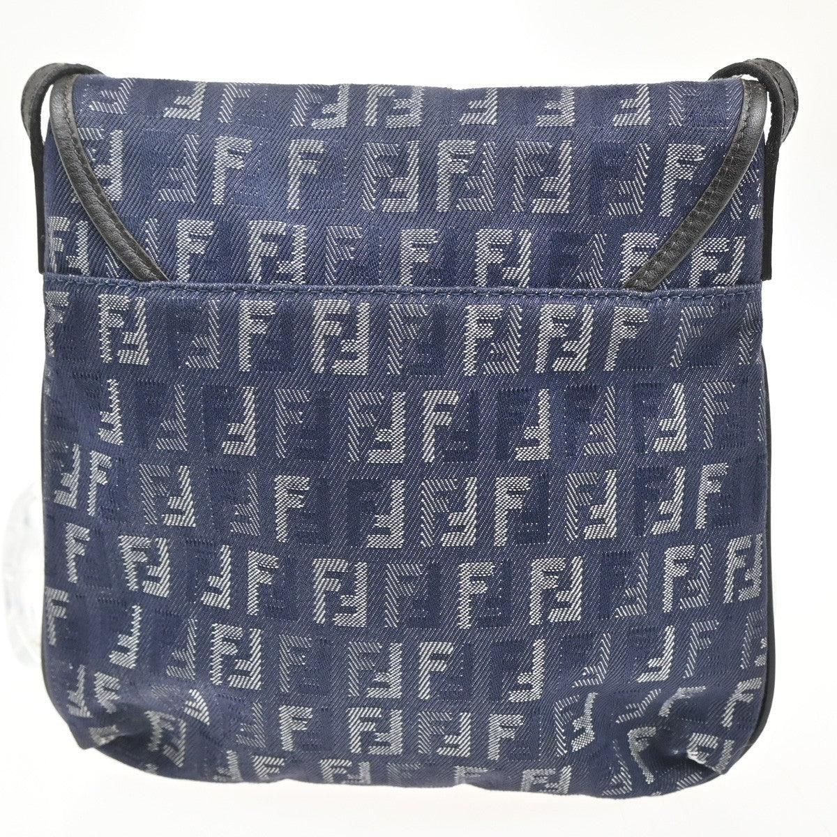 FENDI Logo Zuccino Flap Shoulder bag Canvas Leather Blue SHW Italy 85MA113