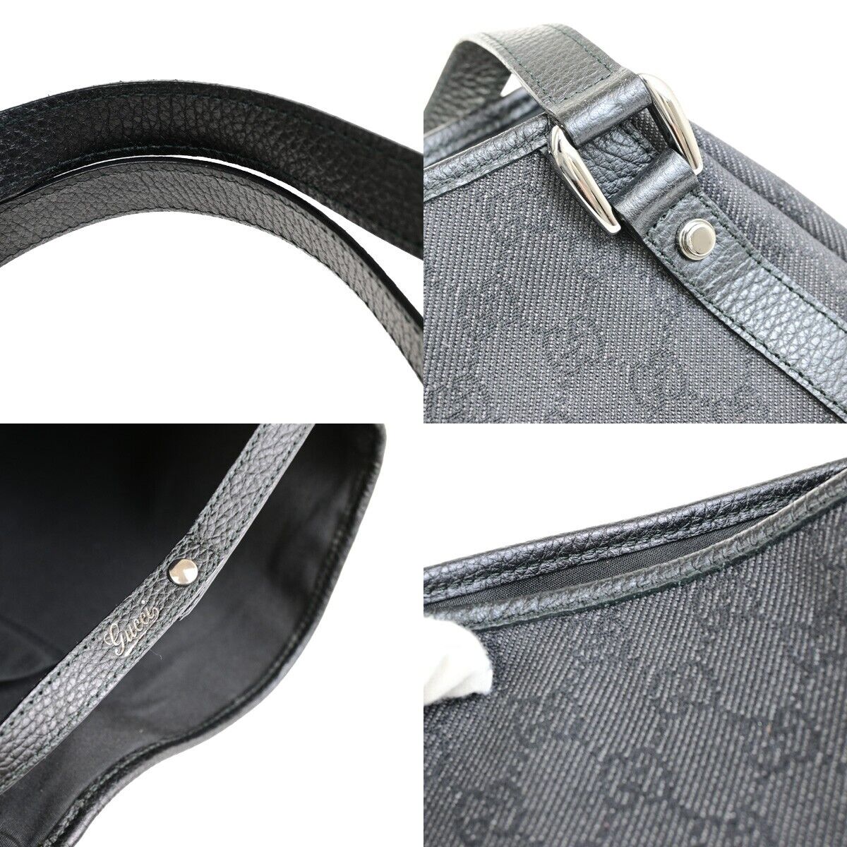 GUCCI Logo GG Pattern Shoulder Tote Bag Canvas Leather Black Italy 76FB351