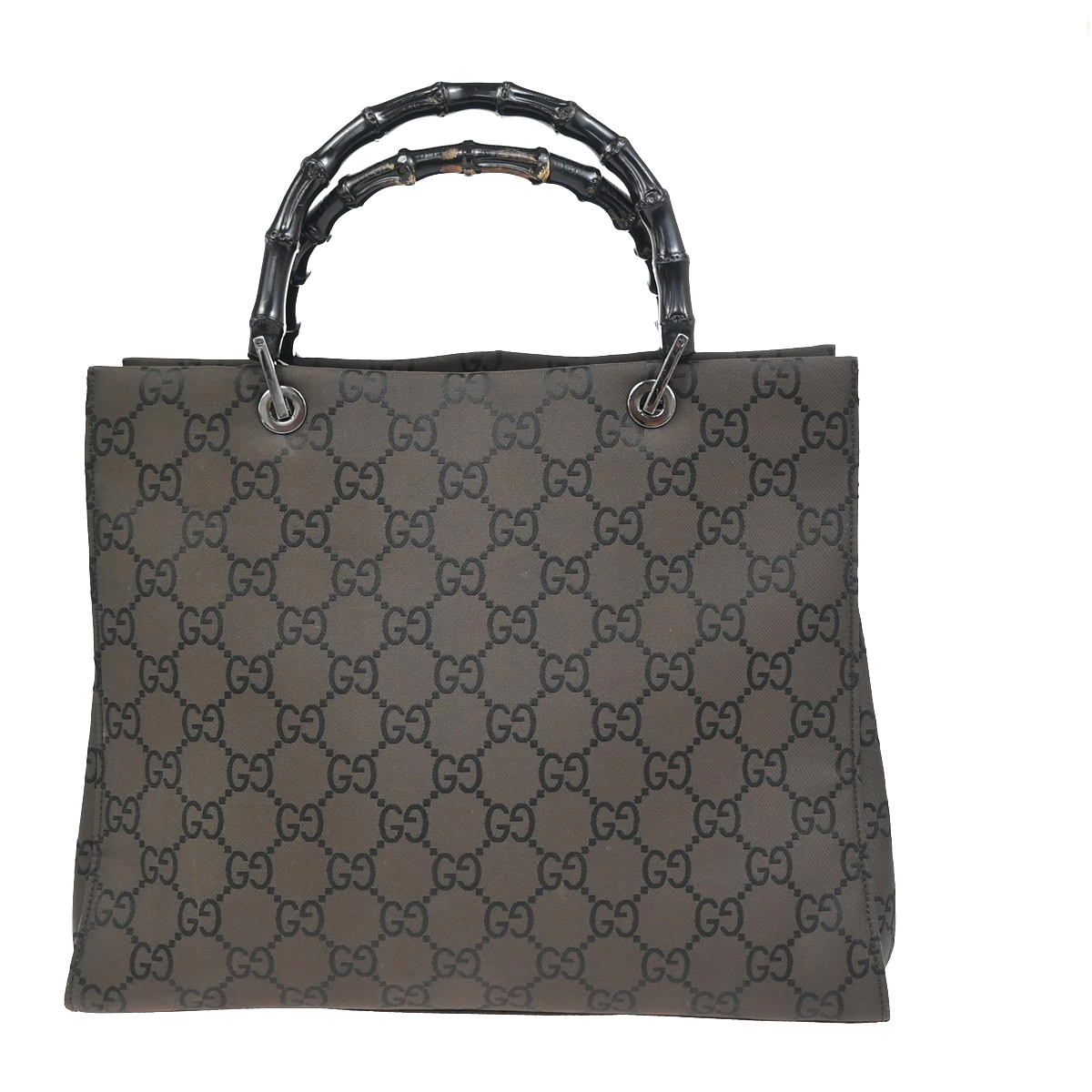 GUCCI Logo Bamboo GG Pattern Hand Bag Nylon Leather Brown SHW Italy 80KC947