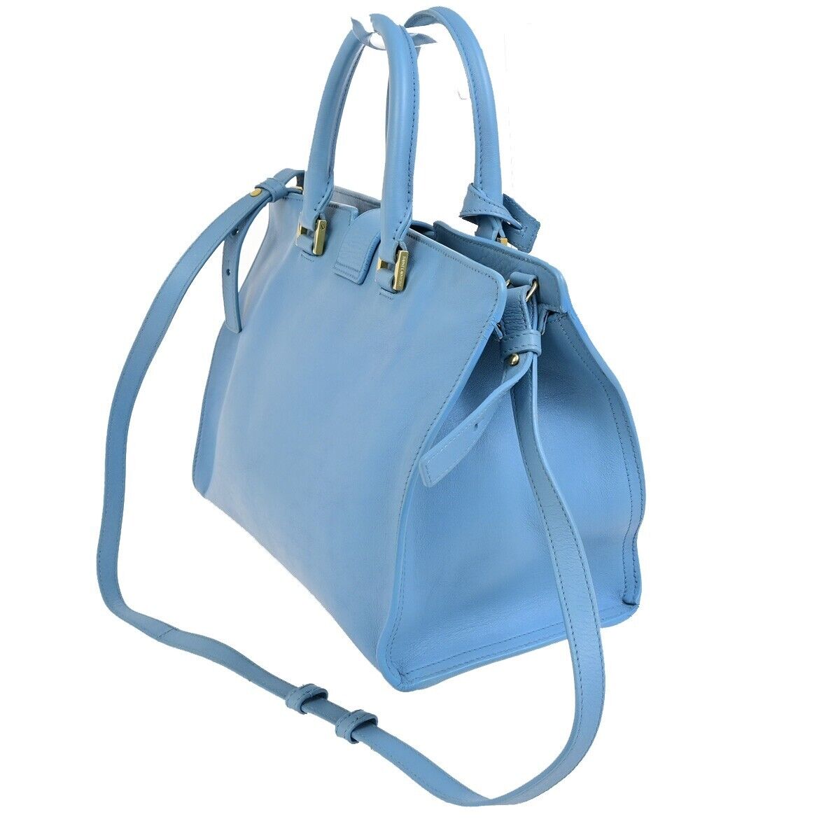 SAINT LAURENT  Logo Classic Y Cabas 2 Way Hand Bag Leather Blue Gold 79FB398