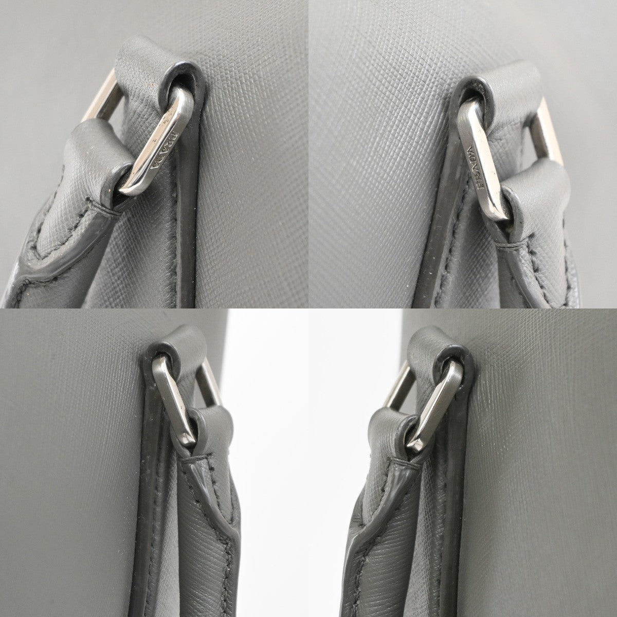 PRADA MILANO Logo Briefcase Hand Bag Saffiano Leather Gray SHW Italy 87CA847