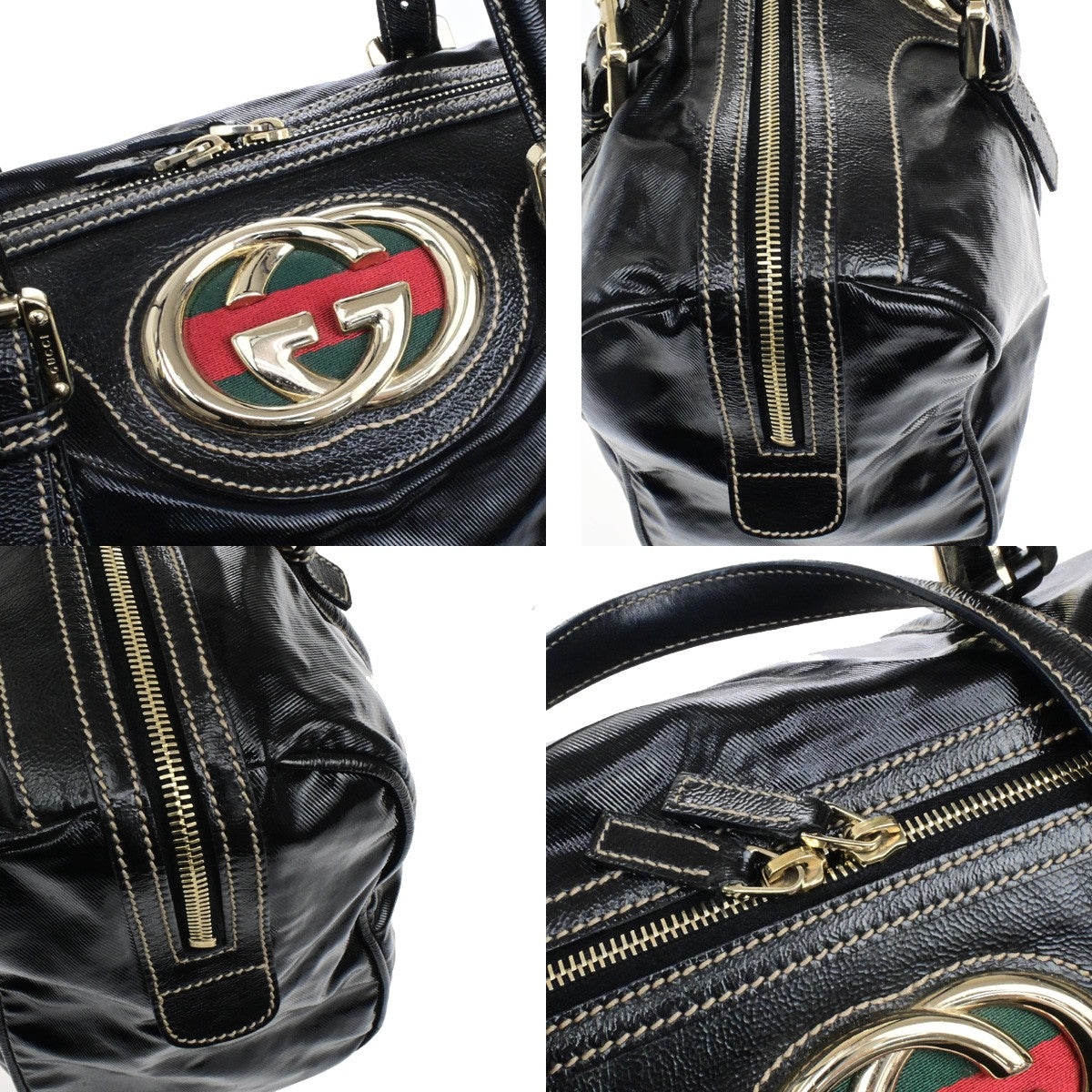 GUCCI Interlocking G Pattern Travel Hand Bag Coating Canvas Leather BK 81YH162