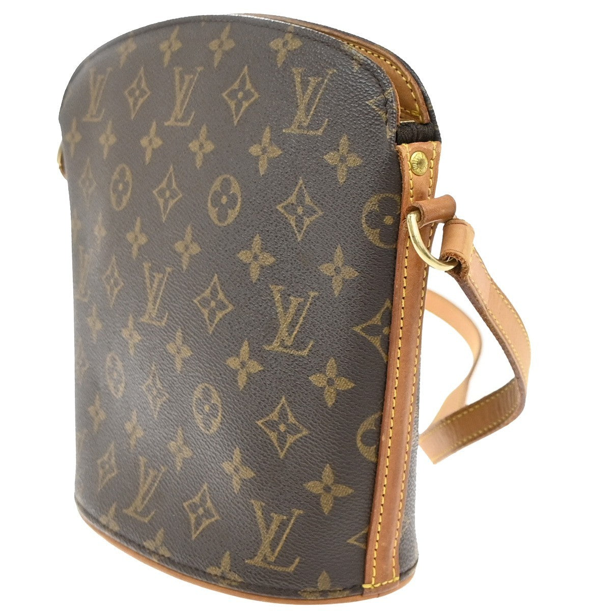 LOUIS VUITTON Logo Drouot Shoulder Bag Monogram Leather Brown M51290 19KB485
