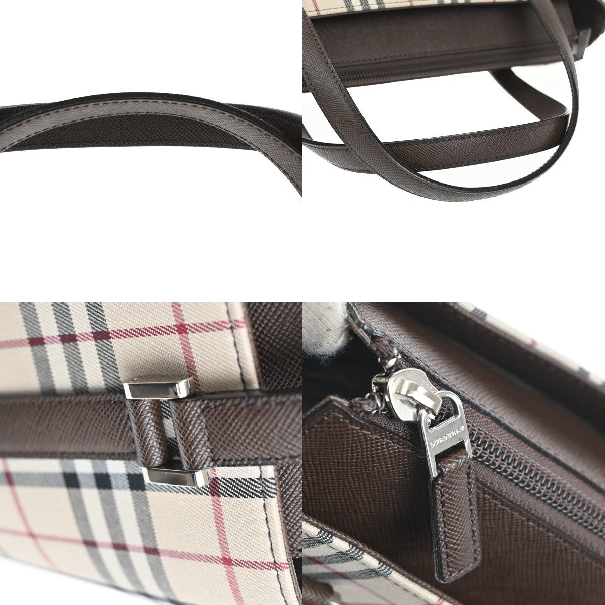 BURBERRY Logo Nova Check Shoulder Tote Bag Canvas Leather Beige Brown 32RL617