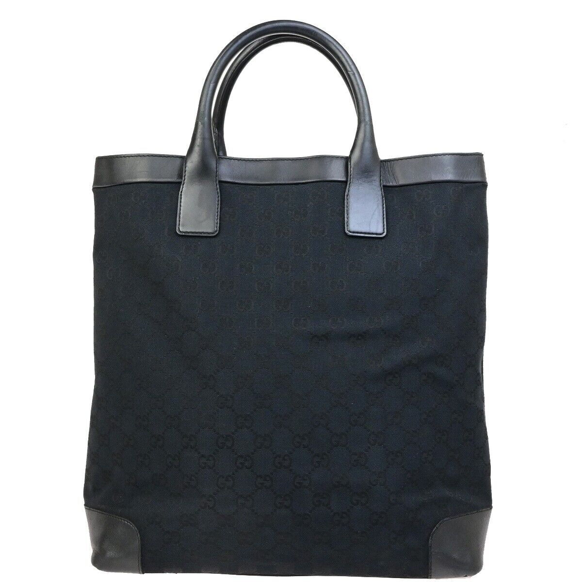 GUCCI Logo GG Pattern Hand Tote Bag Canvas Leather Black Italy 04ED383