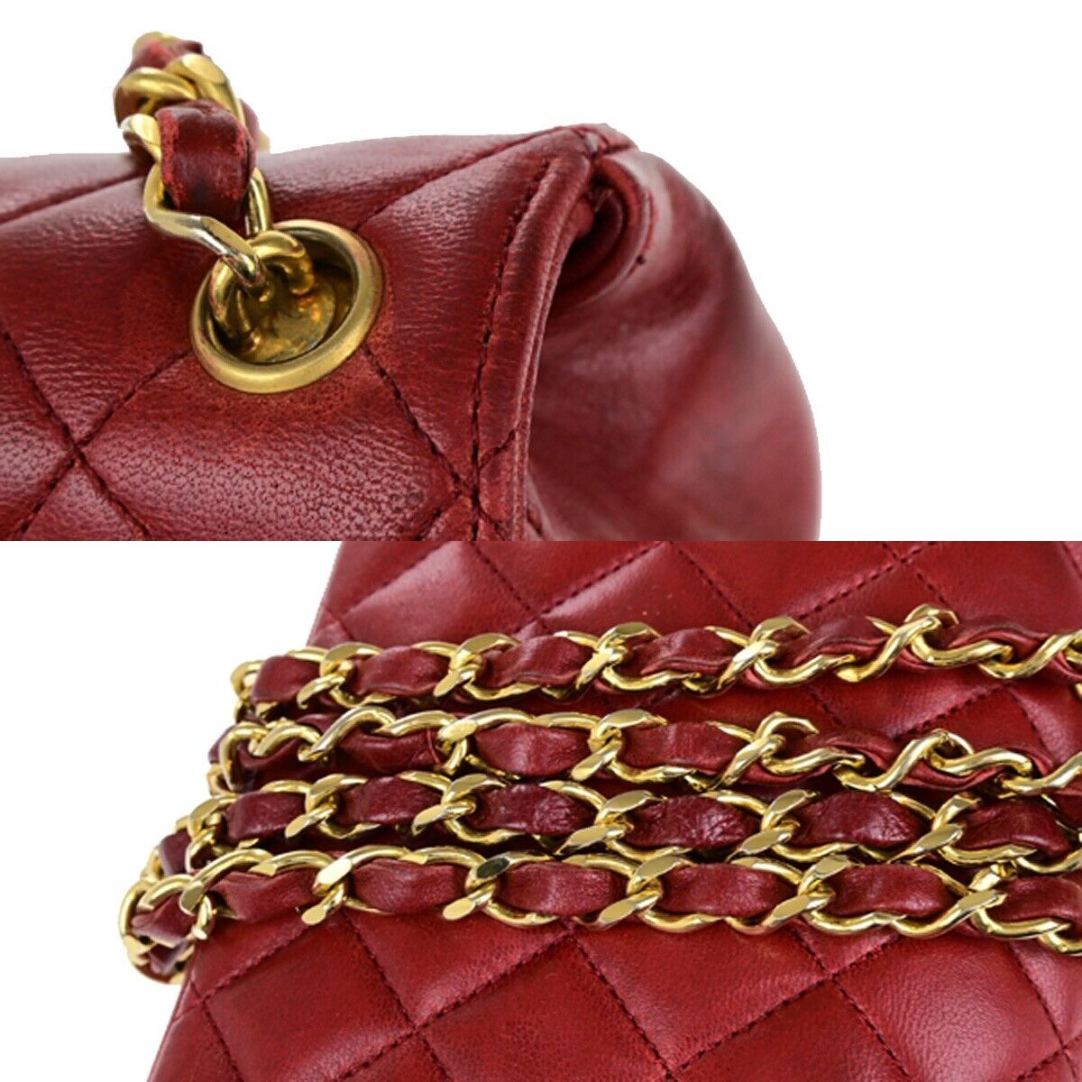 CHANEL CC Mini Matelasse Chain Shoulder Bag Leather Red GHW Vintage 696RK682