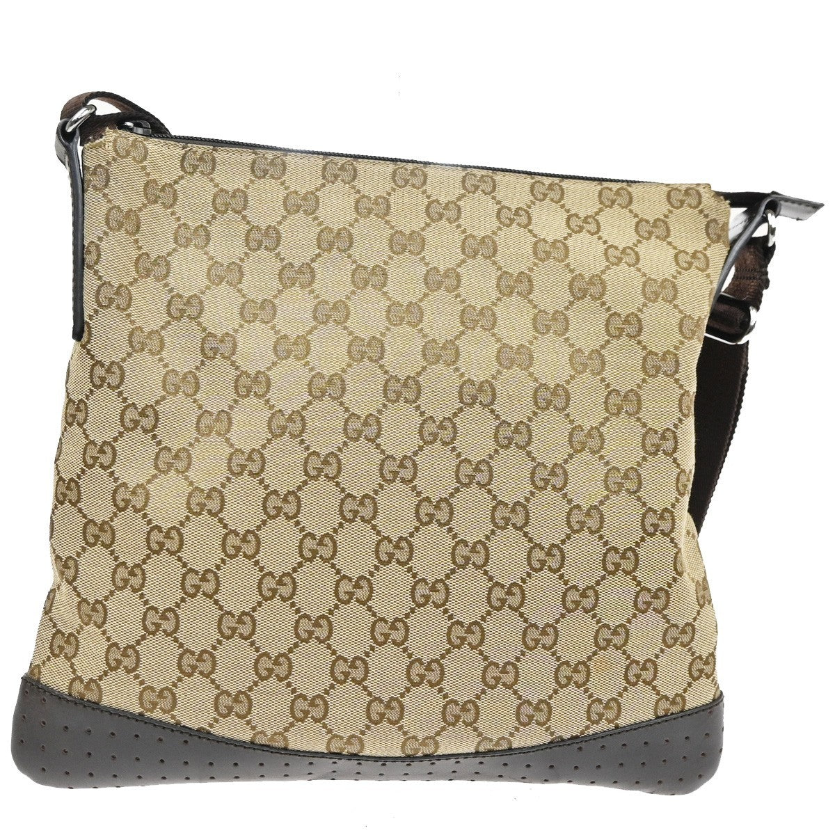 GUCCI Logo GG Crossbody Shoulder Bag Leather Canvas Brown SHW Italy 83KD060