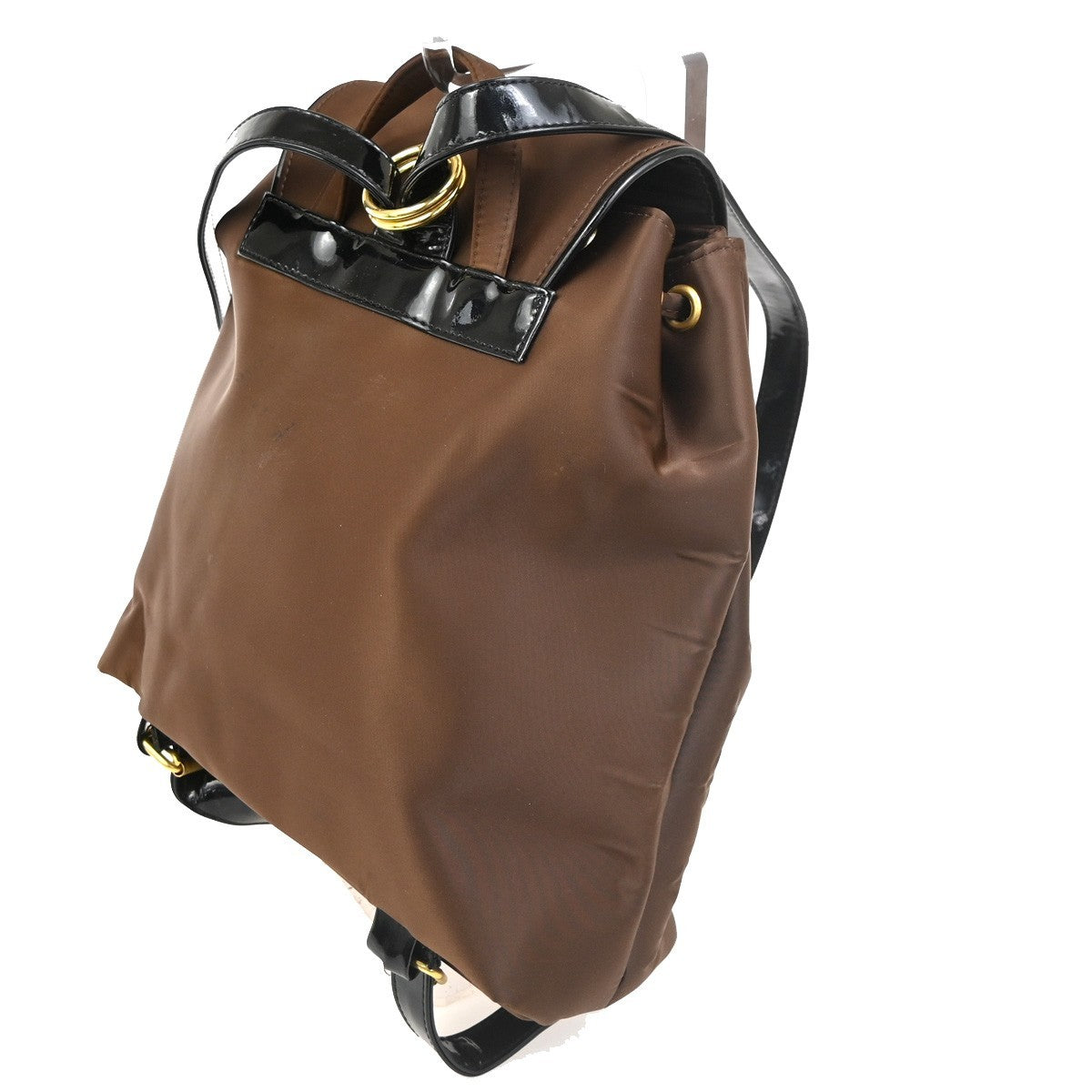 BALENCIAGA Logo Backpack Shoulder Bag Nylon Patent Leather Brown GHW 07TA443