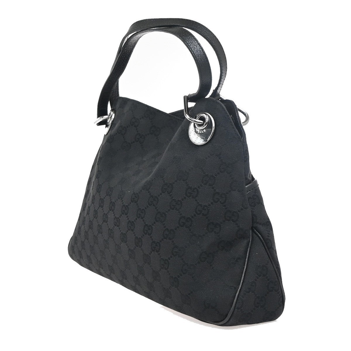 GUCCI GG Logo Eclipse Shoulder Hand Bag Black Canvas Leather GHW Italy 33ZA368
