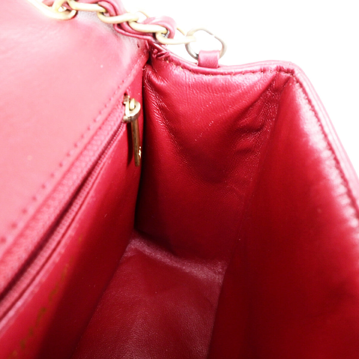 CHANEL CC Cross Stitch 2Way Chain Shoulder Hand Bag Leather Red GHW 805RJ983