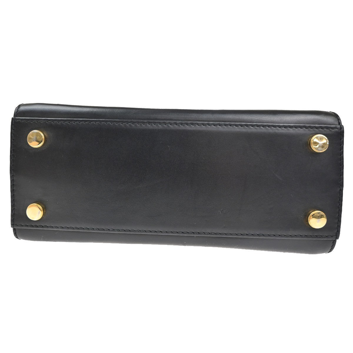 SALVATORE FERRAGAMO Gancini Hand Bag Leather Gold Black Italy 80TA466
