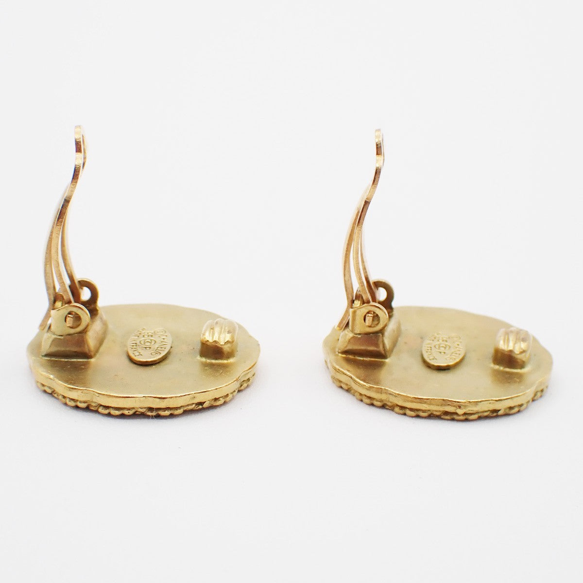 CHANEL CC Logo Earring 95P Clip-On Black GHW Accessory Vintage 87RF631