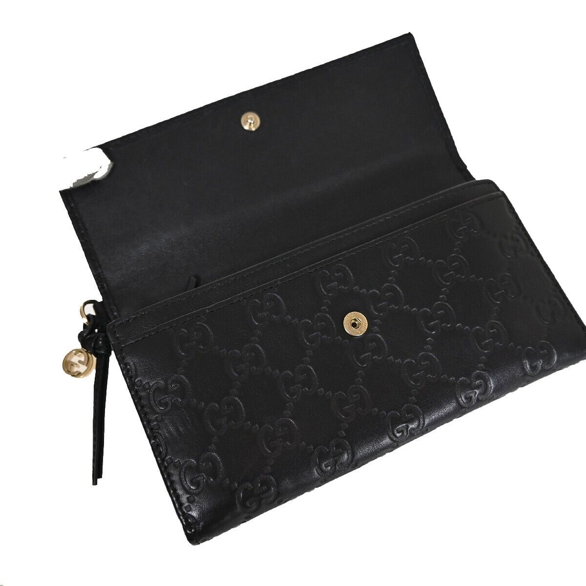 GUCCI Micro Guccissima GG Pattern Long Bifold Wallet Leather Black Gold 32EA632