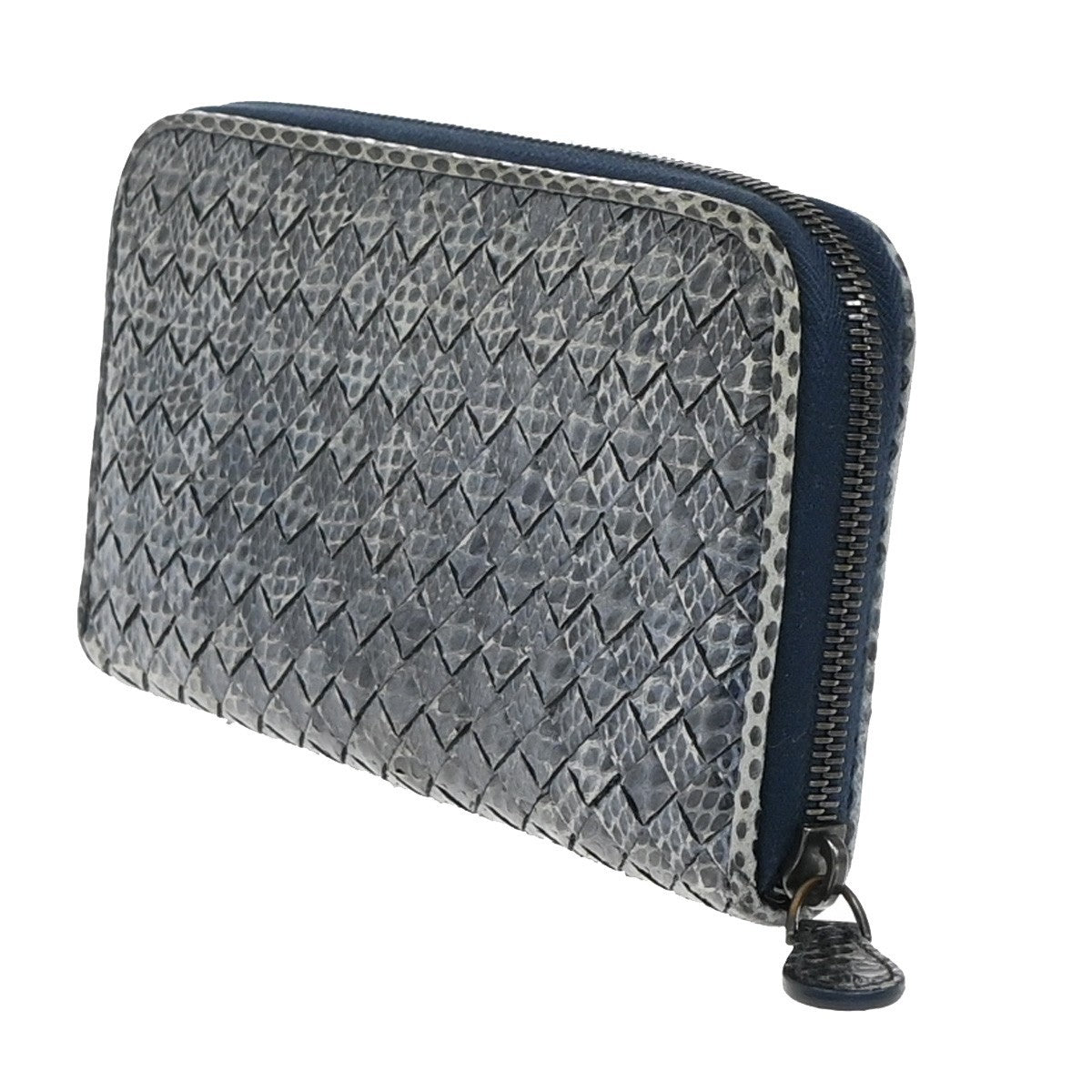 BOTTEGA VENETA Intrecciato Zip Around Long Wallet Embossing Leather Blue 69KP224