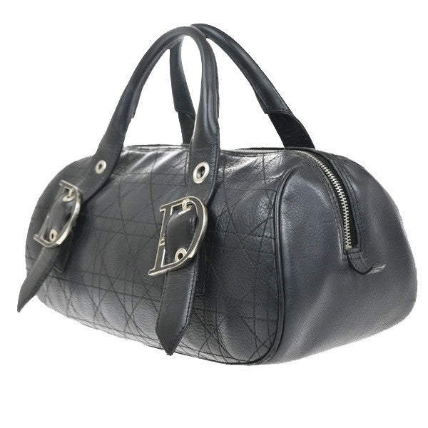 CHRISTIAN DIOR Logo Cannage Mini Boston Hand Bag Leather Black SHW Italy 96MA500