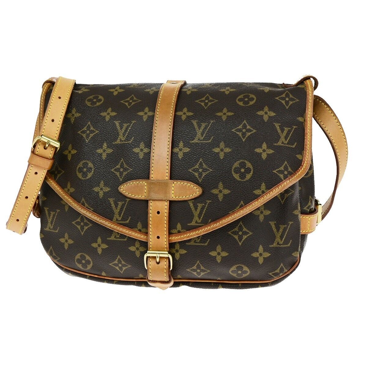 LOUIS VUITTON Logo Saumur 30 Shoulder Bag Monogram Leather Brown M42256 13SH865