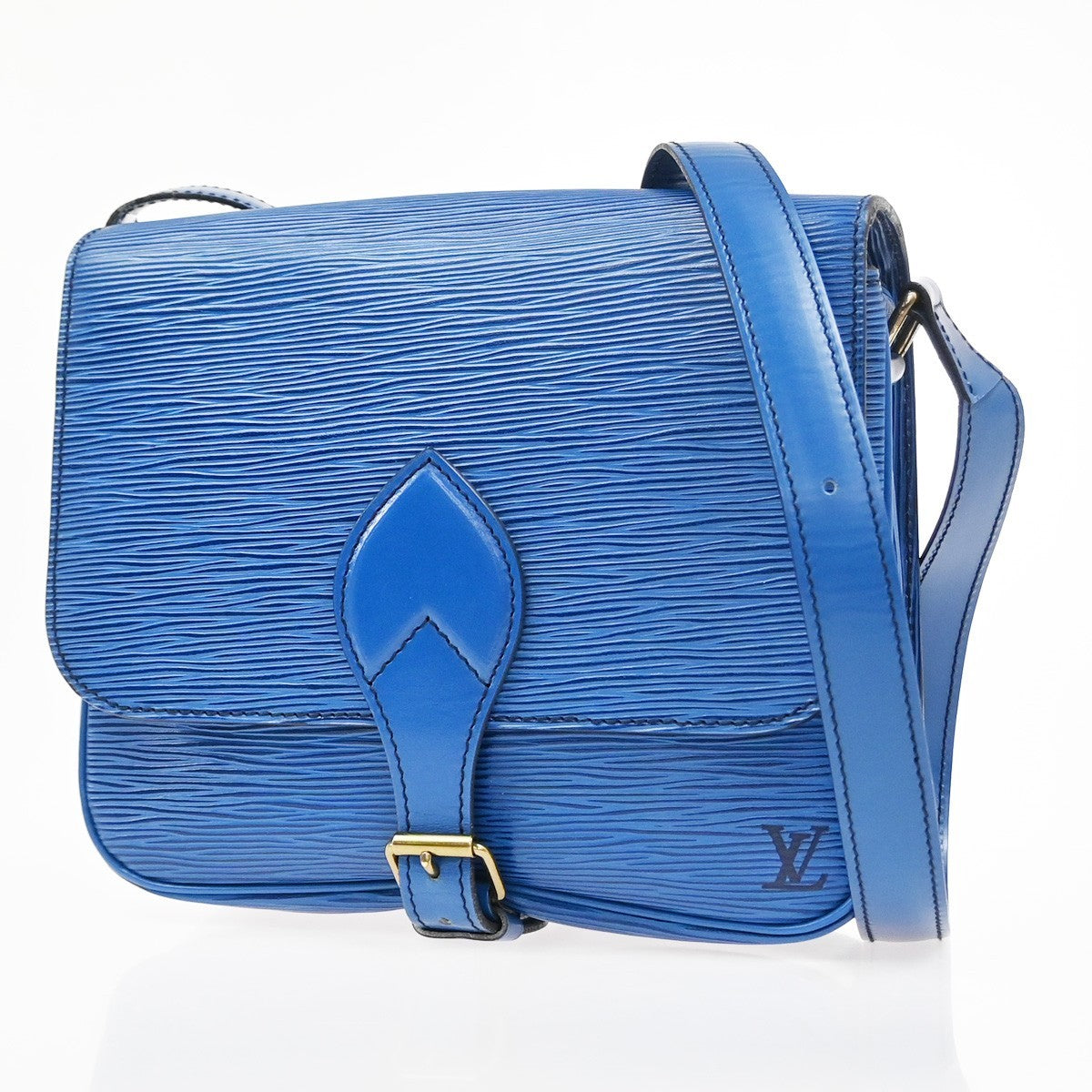LOUIS VUITTON LV Cartouchiere Shoulder Bag Epi Leather Blue Gold M52245 77YJ046