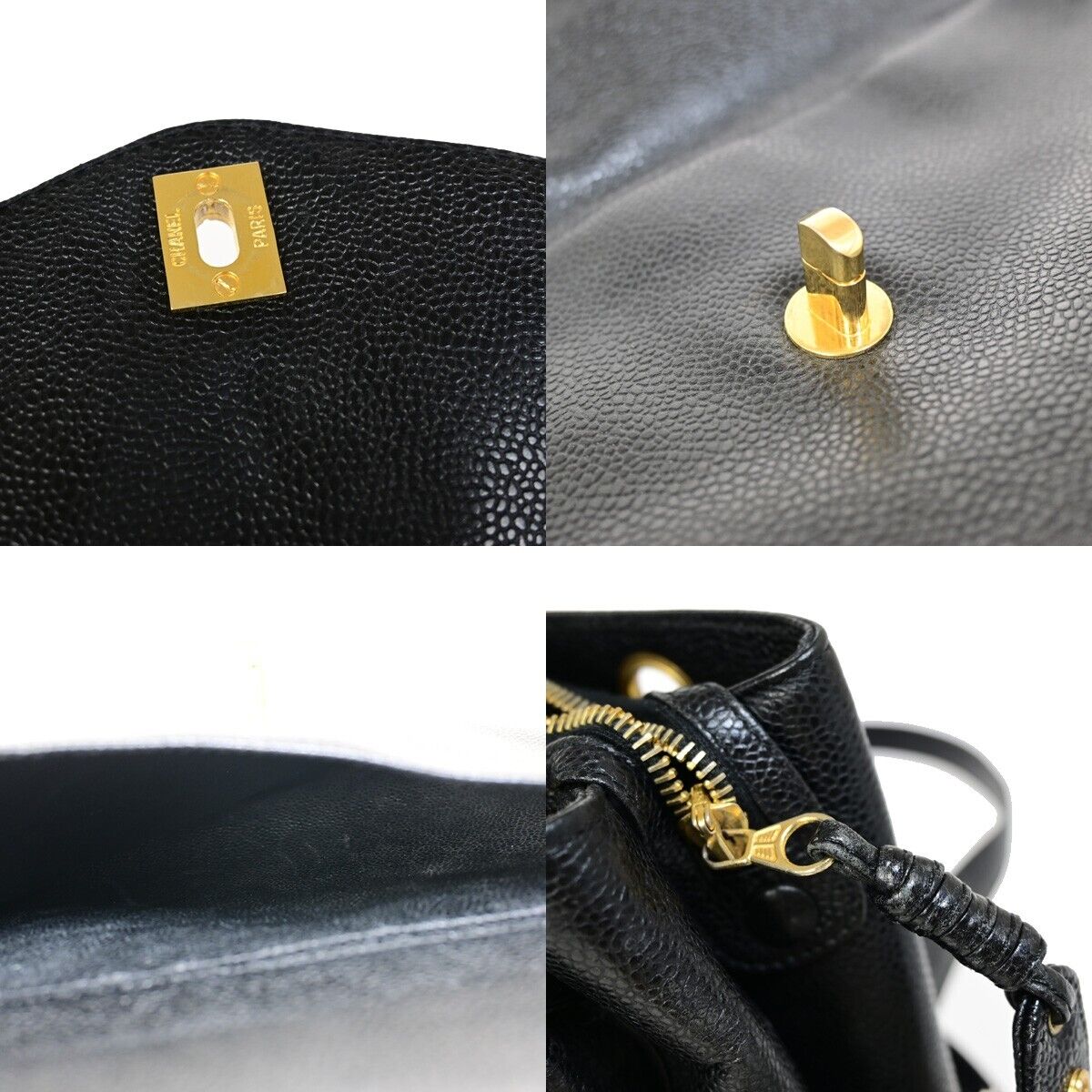 CHANEL CC Logo Chain Shoulder Bag Caviar Skin Leather Black GHW Italy 690RF155