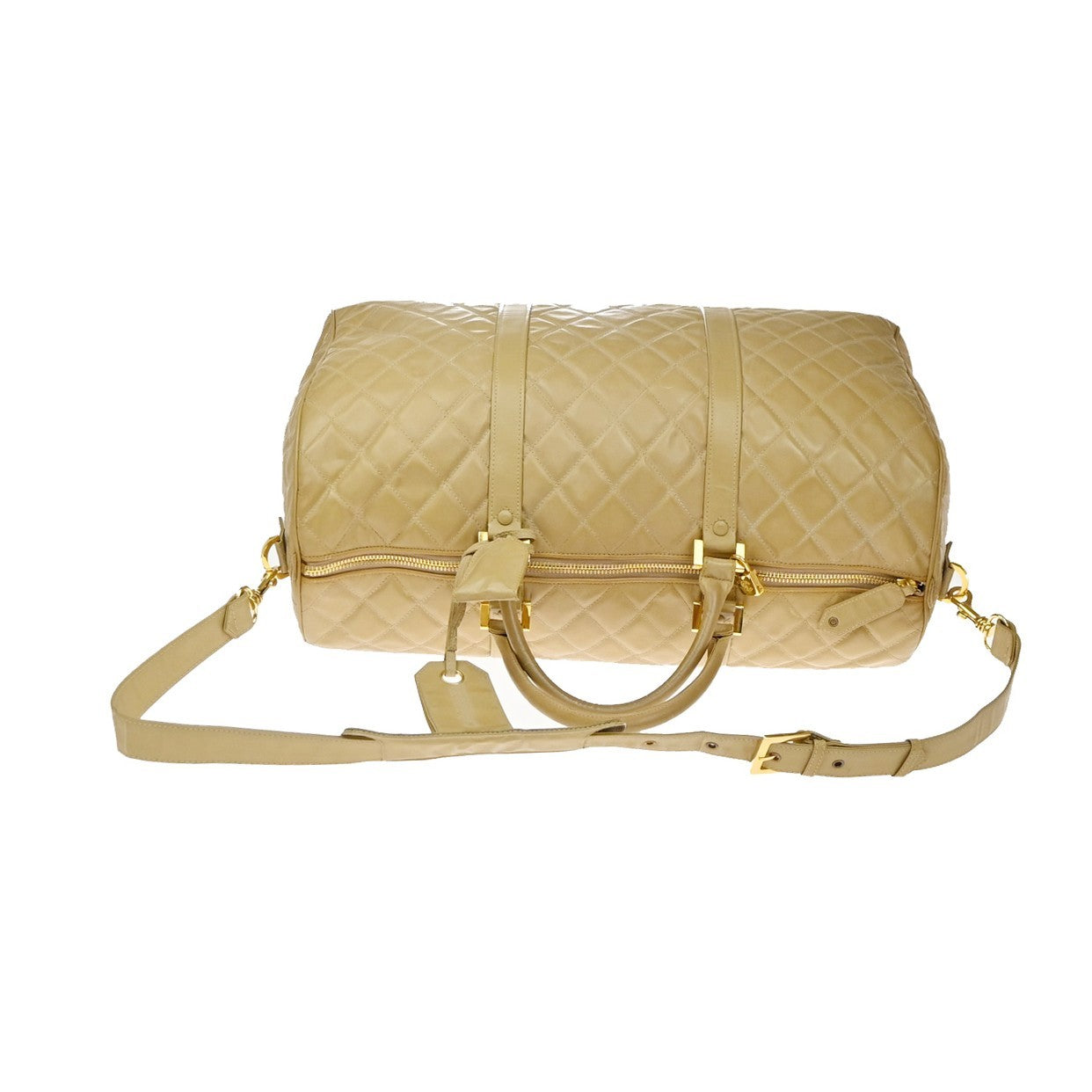 CHANEL CC Logo Matelasse 2Way Travel Hand Bag Leather Beige GHW Vintage 44RL978