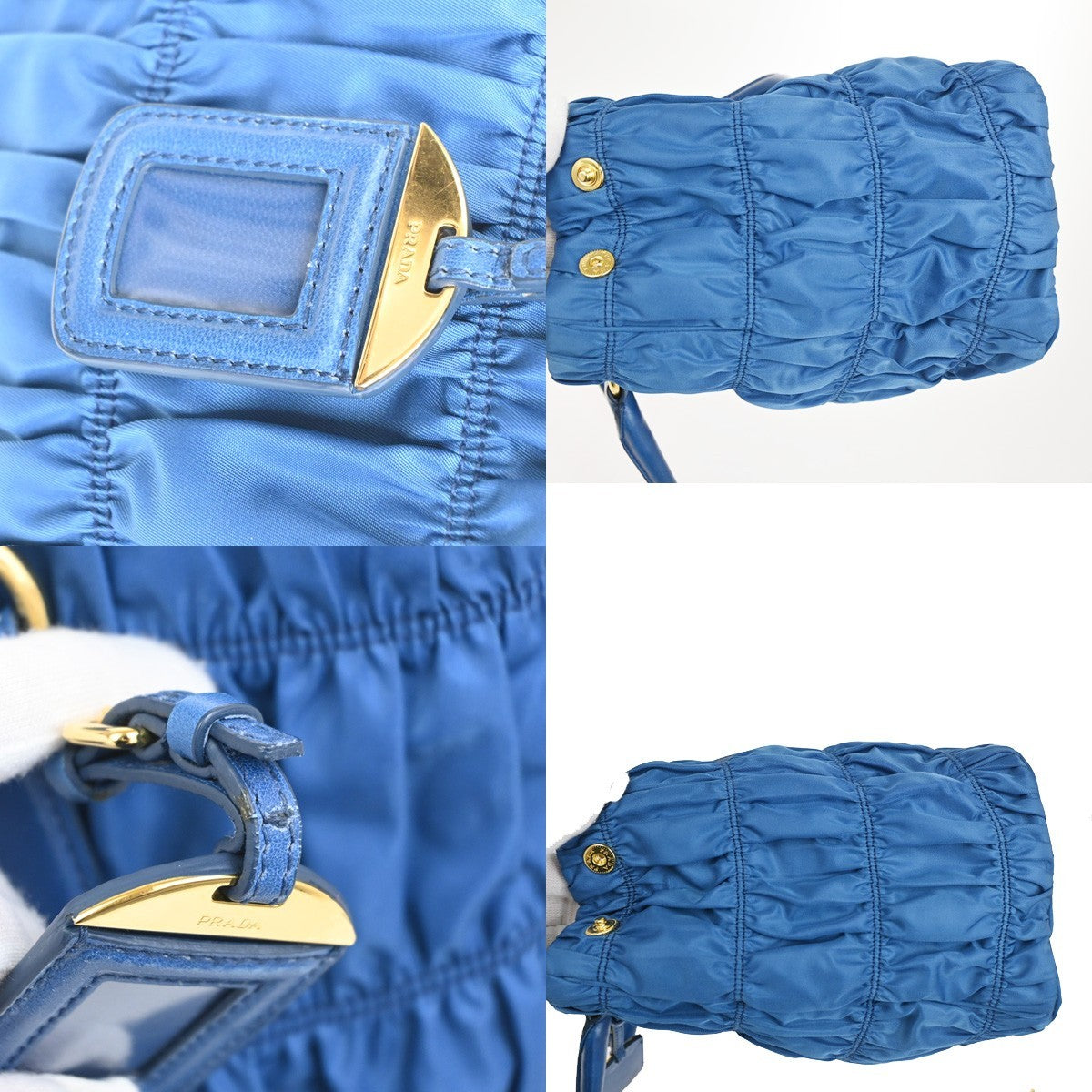 PRADA Tessuto 2way Shoulder Hand Gathered bag Bag Nylon Leather Blue GHW 76TA613