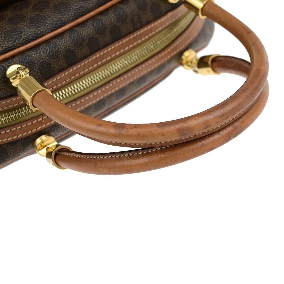 CELINE Logo Macadam Pattern Hand Bag PVC Leather Brown GHW Made in Italy 86ED033