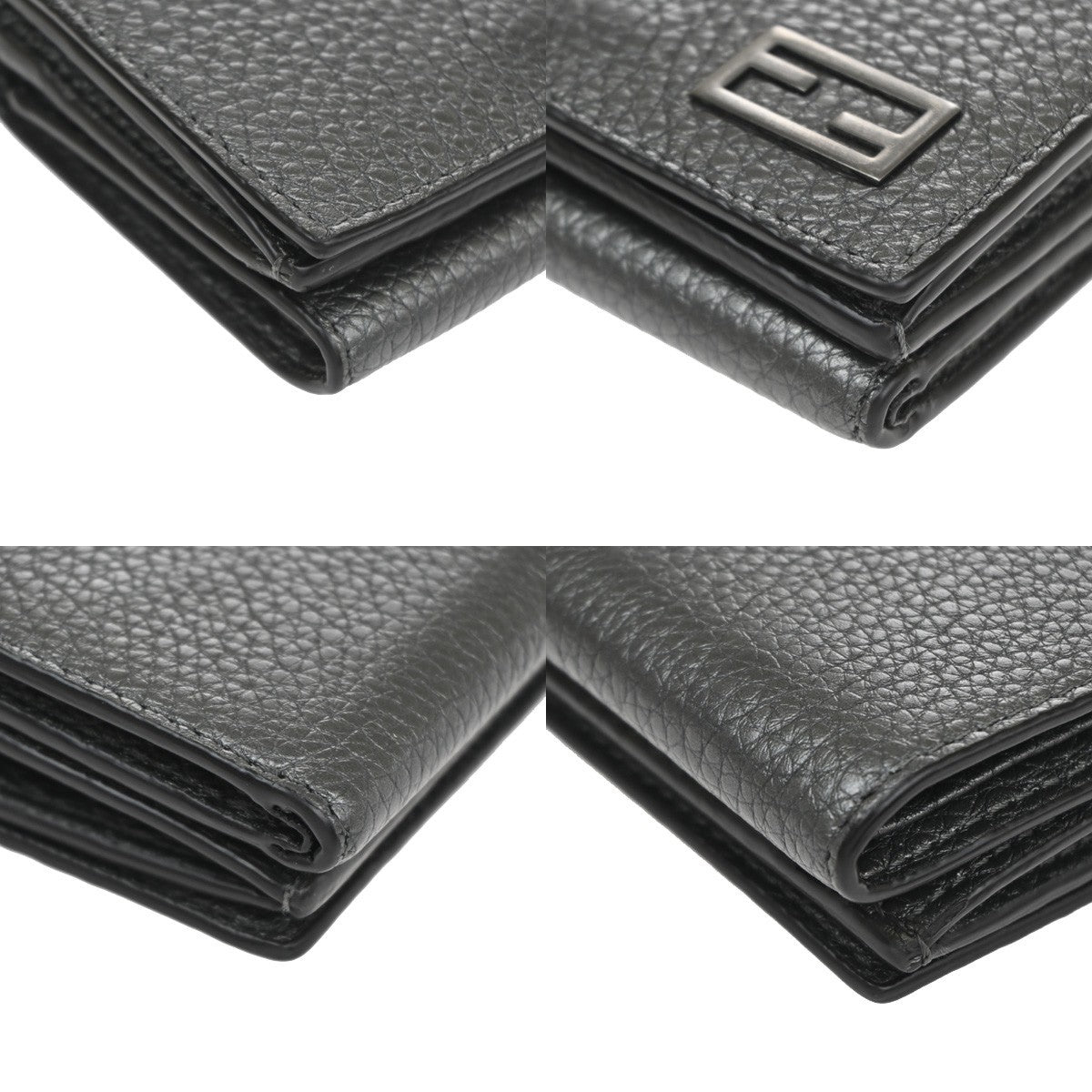 FENDI Logo Mini Trifold Campact Wallet Purse Leather Gray SHW Italy 31CA863