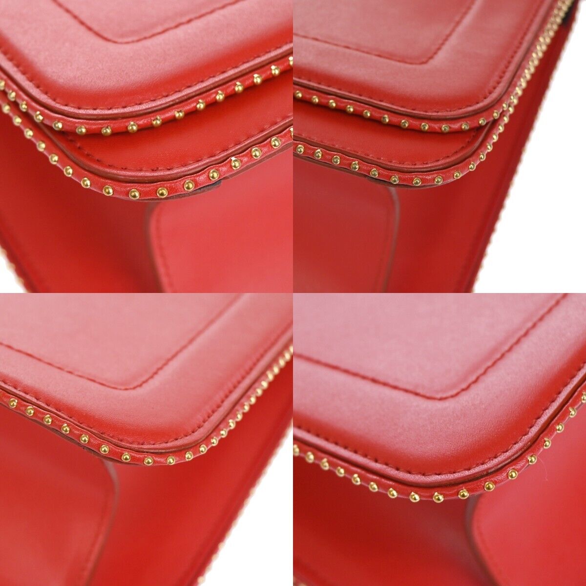 SALVATORE FERRAGAMO Vara Studs 2Way Shoulder Clutch Hand Bag Leather Red 88YD333