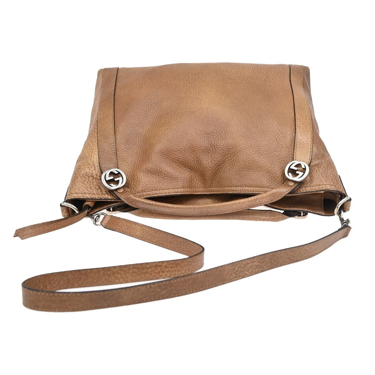GUCCI Miss GG Hand Bag Pebbled Calfskin Leather Brown Beige SHW Italy 86ZA167