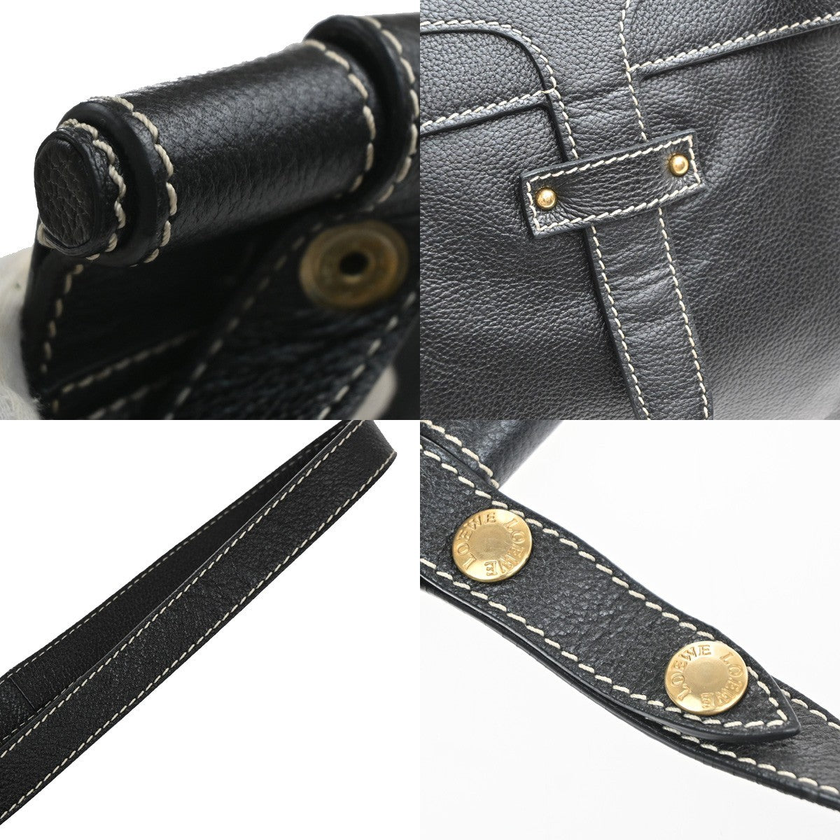LOEWE Logo 2way Crossbody Shoulder Hand Bag Leather Black GHW 77MA633