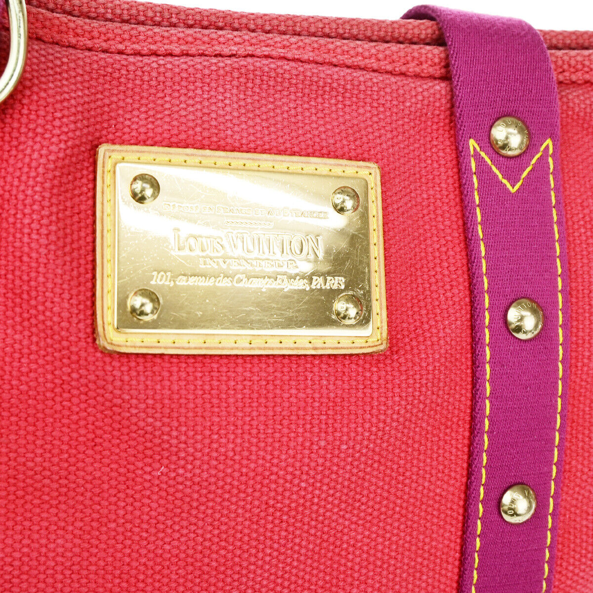 LOUIS VUITTON Cabas MM Shoulder Bag Antigua Canvas Leather Rouge M40034 35YG553