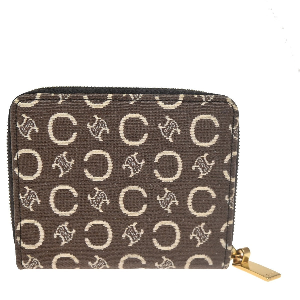 CELINE Logo Macadam Pattern Mini Zipper Wallet Canvas Leather Brown GHW 68TA454