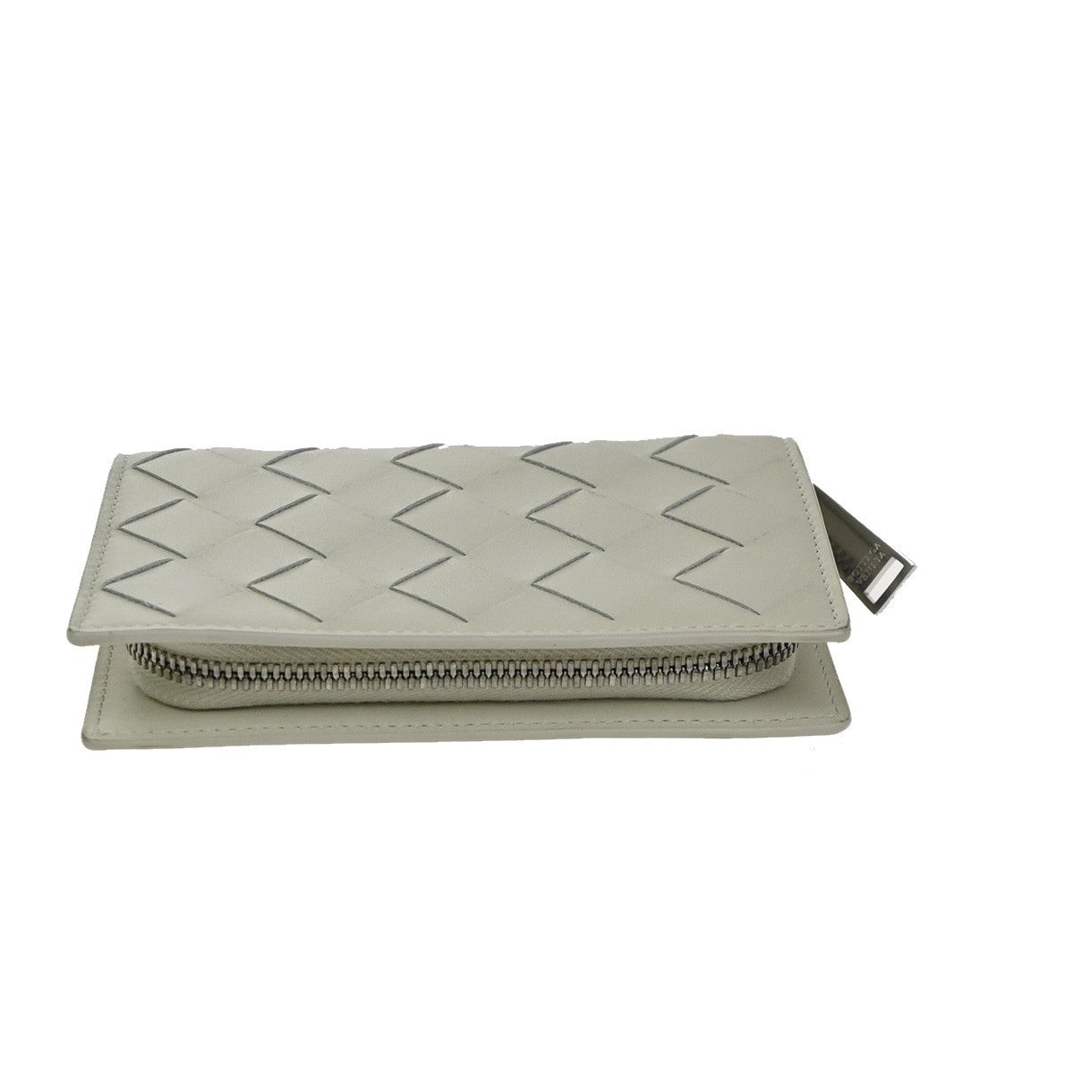 BOTTEGA VENETA Logo Intrecciato Compact Zipper Wallet Leather White 39EG240