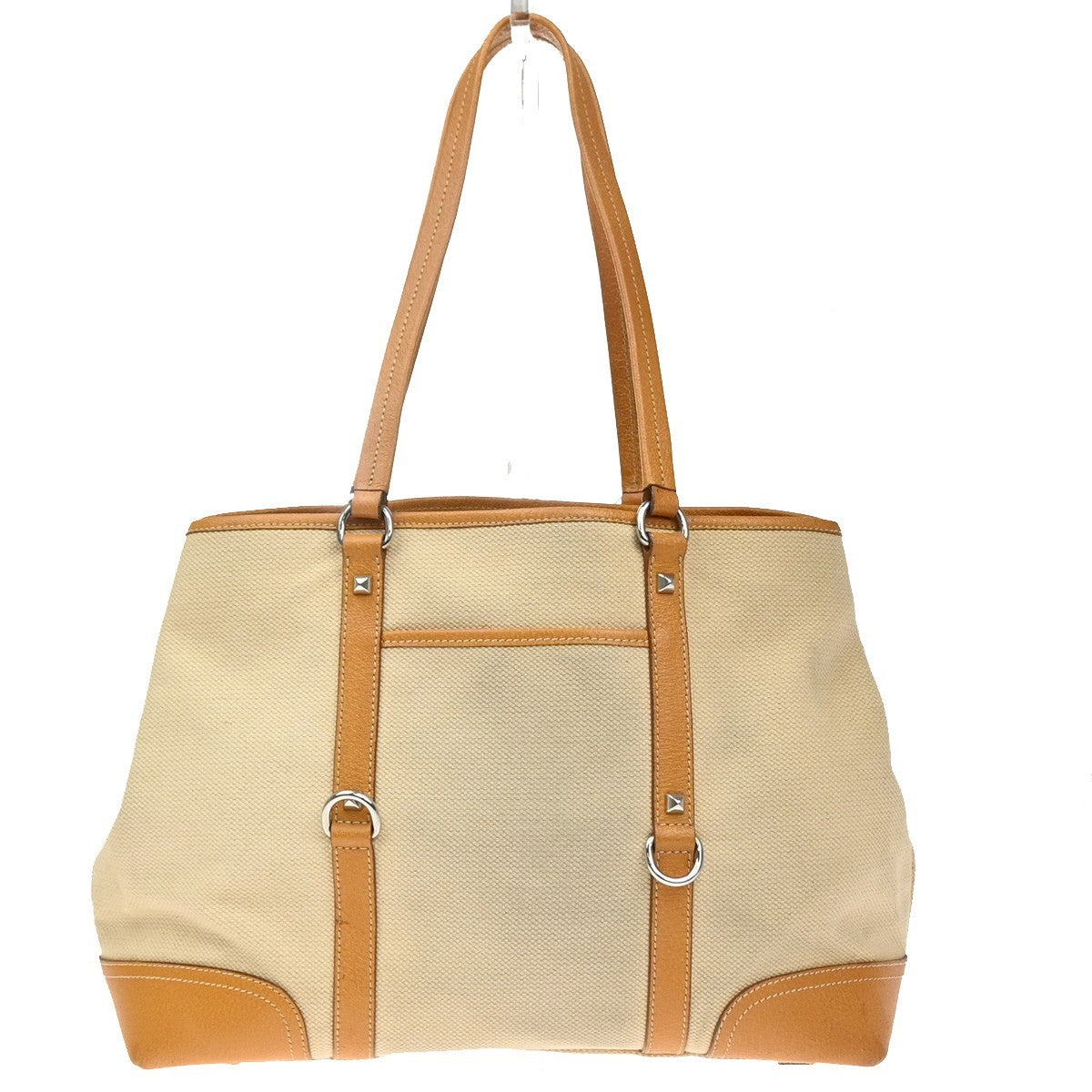 PRADA Logo Shoulder Tote Hand Bag Canvas Leather Beige Orange SHW Italy 34MA594