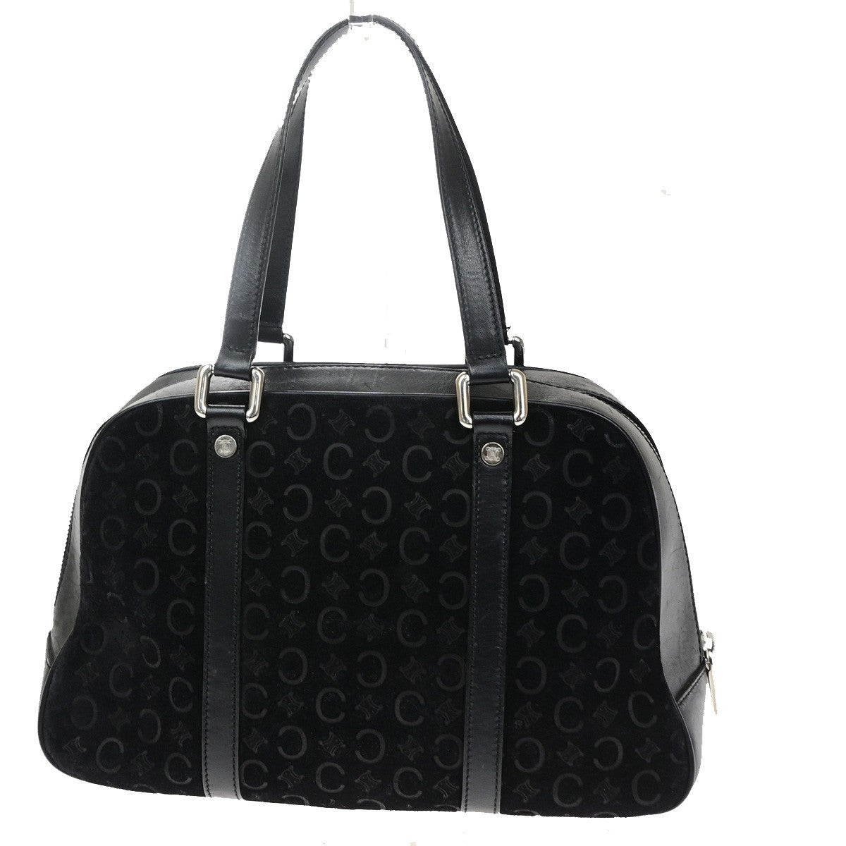 CELINE Logo C Macadam Pattern Hand Bag Suede Leather Black SHW 38CB067