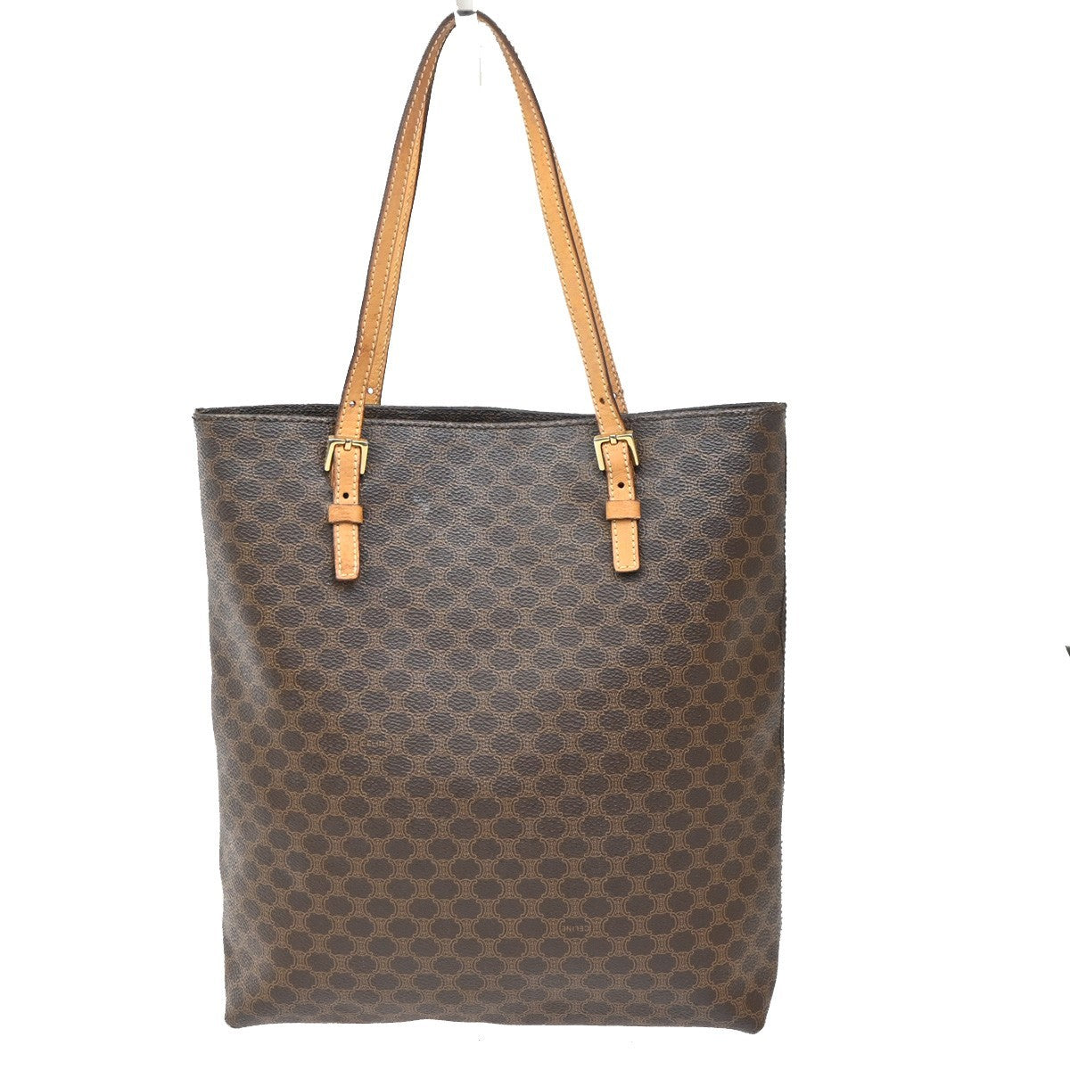 CELINE Macadam Pattern Shoulder Tote Bag Hand Bag PVC Leather Brown 69ZA096