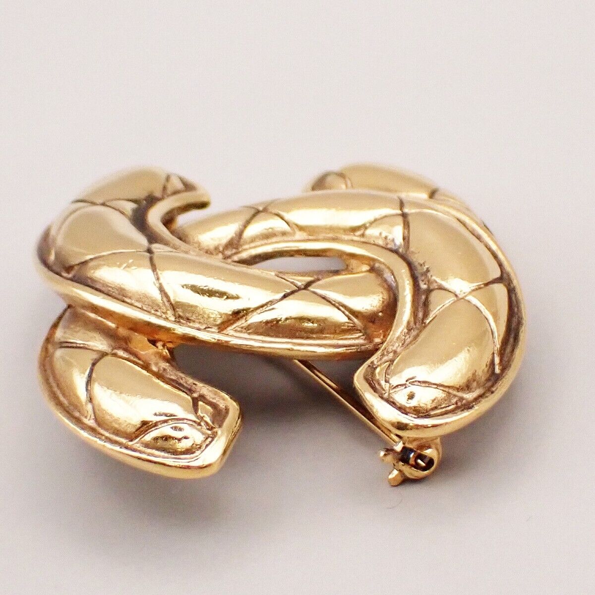 CHANEL CC Logo Matelasse Pin Brooch Gold GHW Accessory Vintage 73RK646