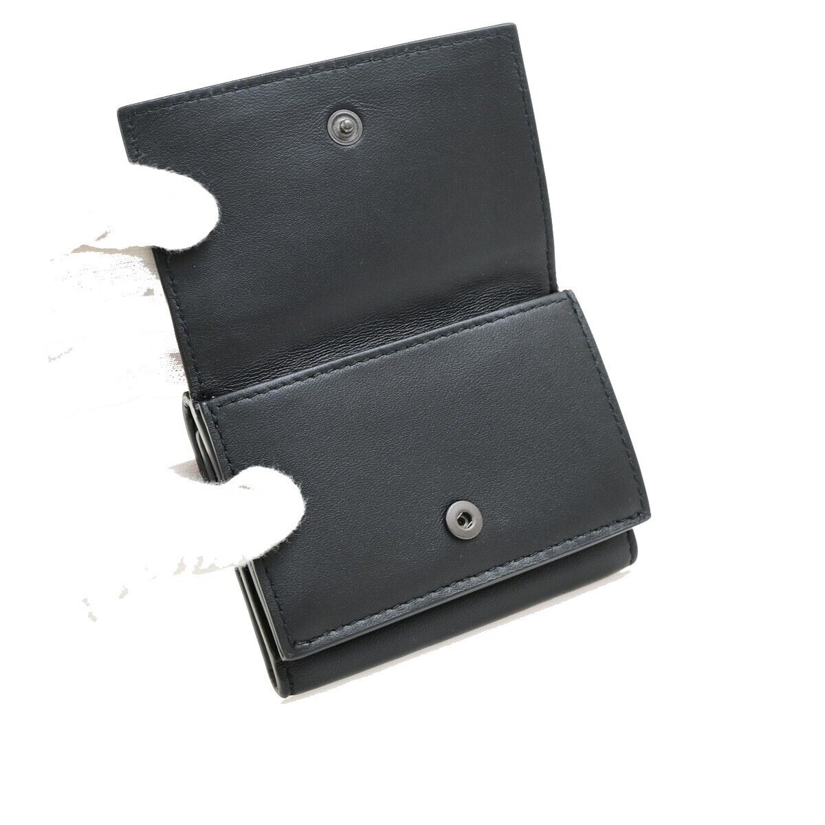 BOTTEGA VENETA INTRECCIATO Trifold Wallet Purse Leather Black Italy 31FB313