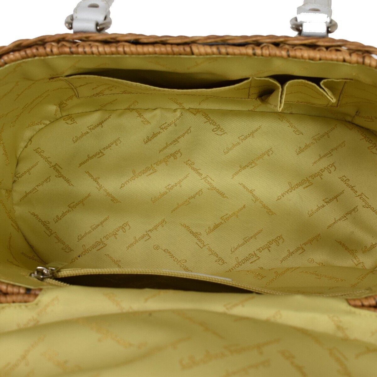 SALVATORE FERRAGAMO Basket Gancini Shoulder Bag Straw Leather Brown WE 88RH761