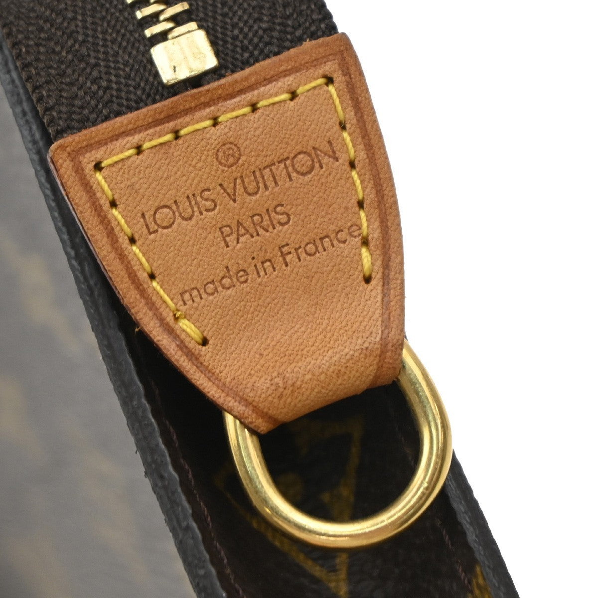 LOUIS VUITTON LV Logo Bucket PM Pouch Bag Monogram Leather Brown Gold 63KB401