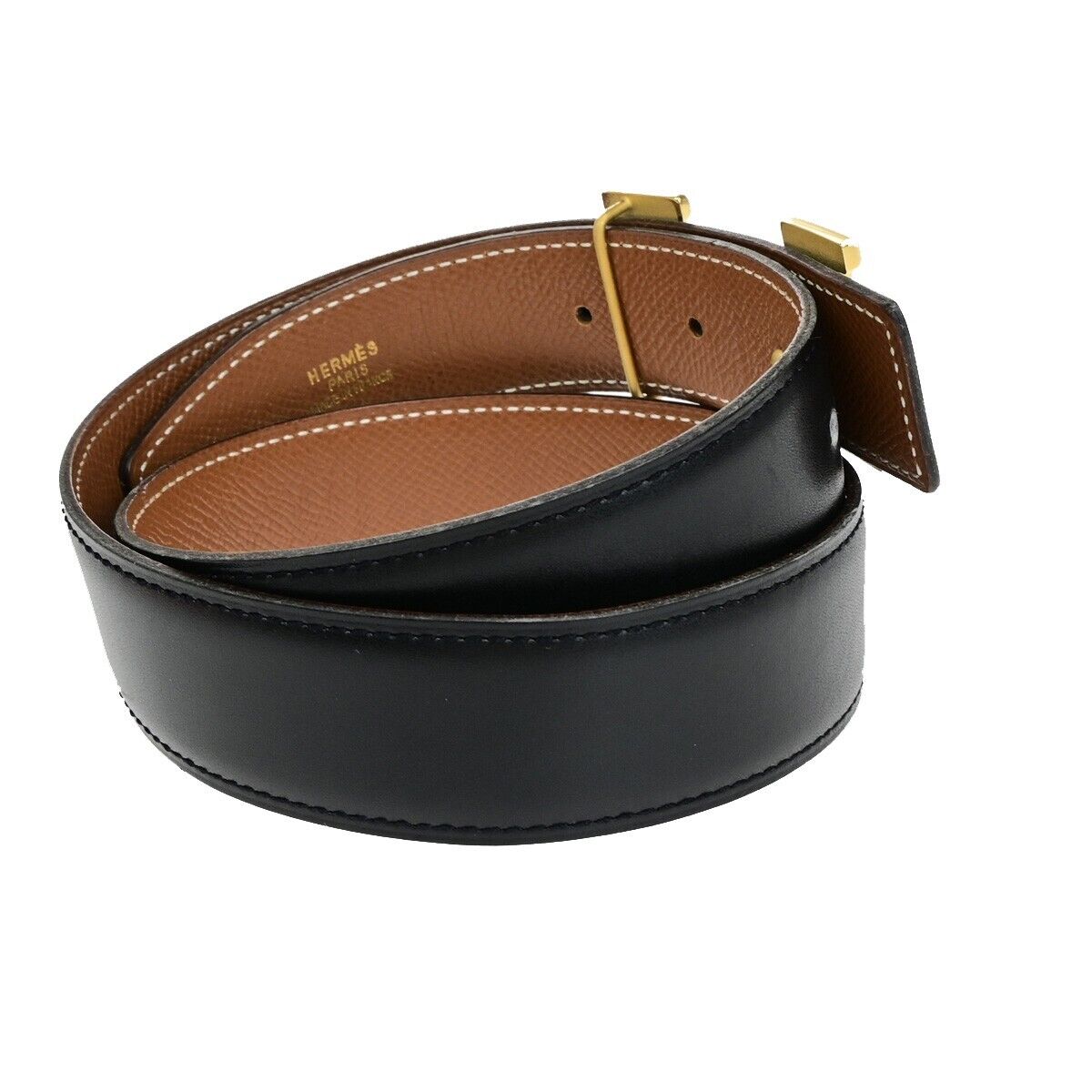 HERMES H Logo Constance Reversible Buckle Belt #70 Leather ◯Z Black GHW 83EC005